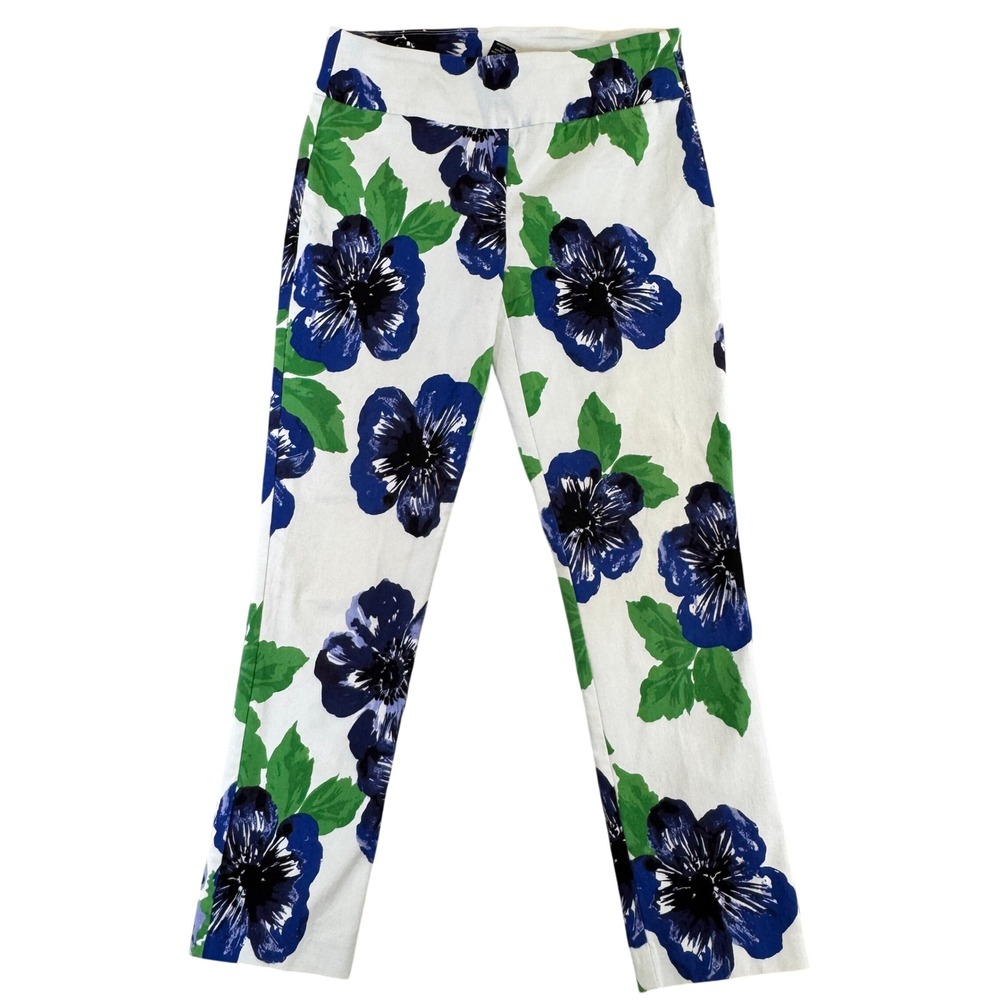 Attyre New York Blue Floral Print Slim Leg Pull On Pants Size 6 3N49424